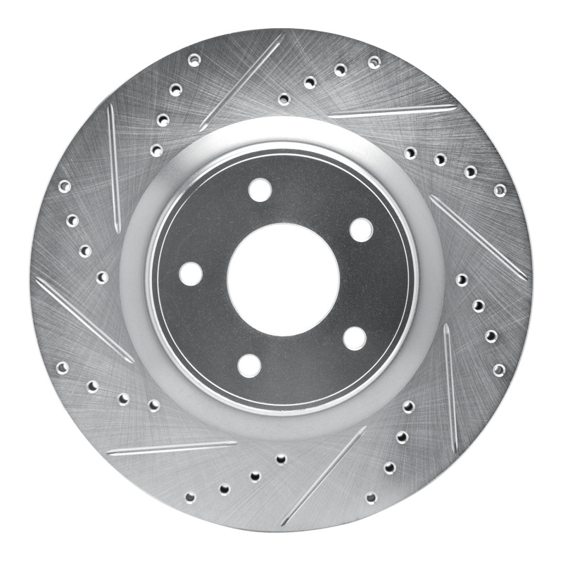 Infiniti Q50 Brake Rotor (1) - Front Left - R1 Concepts - Drilled & Slotted - Silver - `13-`25